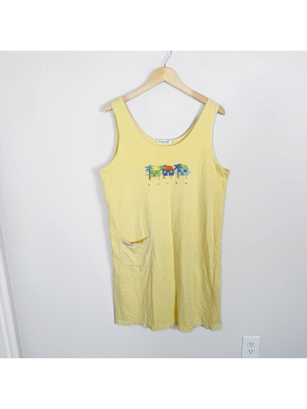 Vintage Fresh Produce Aruba Beach Tank Dress Yellow Made in USA Large